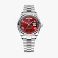 Marco Belfiore Santos men's stainless steel quartz watch, Roman numeral dial and fluted bezel, Red / Silver colorway