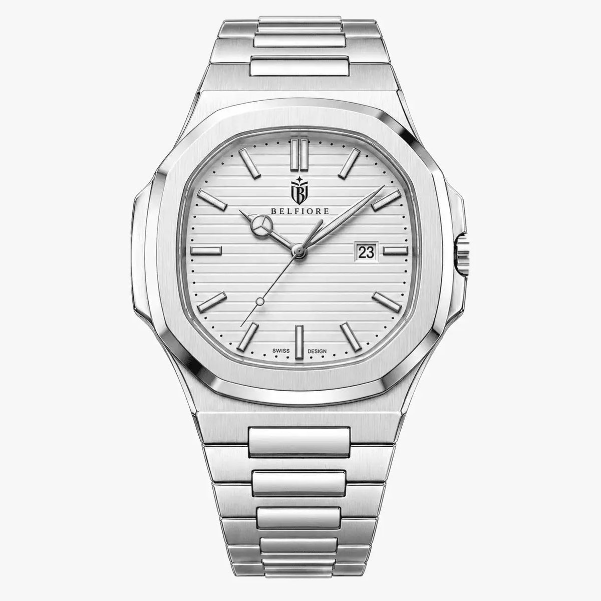 Marco Belfiore Amalfi men's stainless steel quartz watch, White Gold colorway