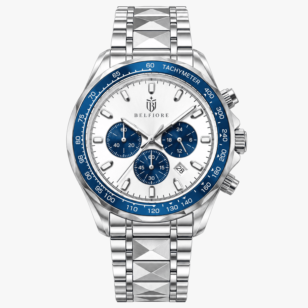 Marco Belfiore Prevalent men's stainless steel quartz watch, White Diamond colorway